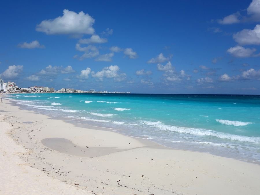 Cancún beach with the Hotel Zone in the background
